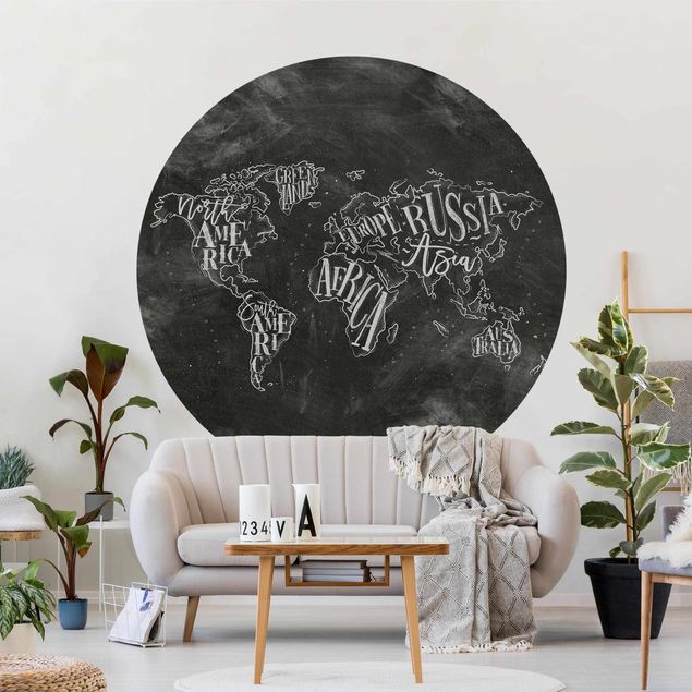 Self-adhesive round wallpaper - Chalk World Map