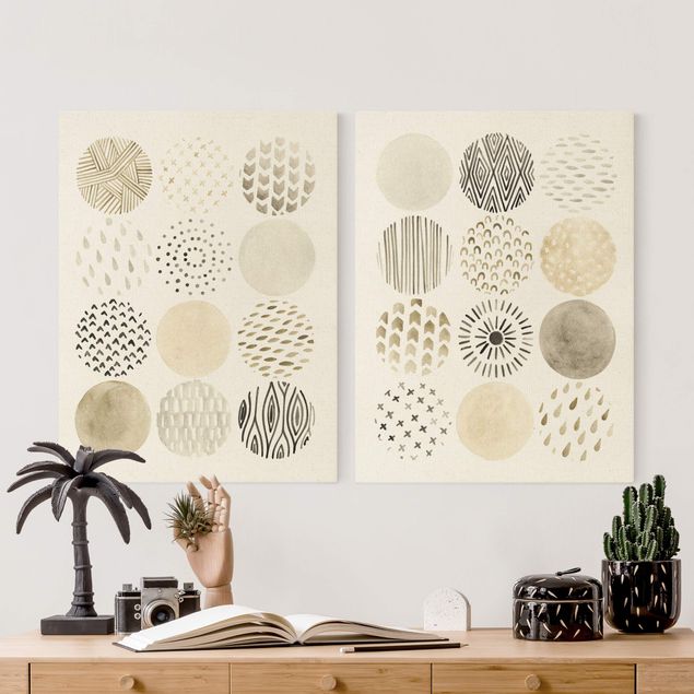 Print on canvas - Circular Pattern Beige Set