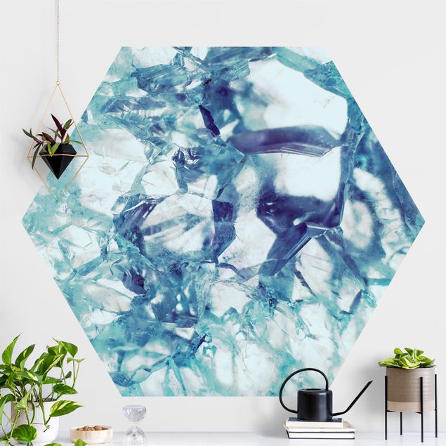 Self-adhesive hexagonal wall mural - Crystal Blue