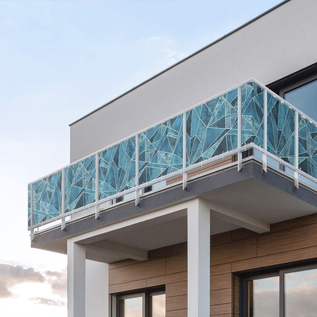 Balcony privacy screen stormproof Crystal Blue Geometry