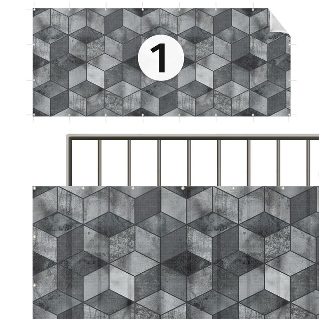 Privacy screen mat Crystal Grey Cube Pattern