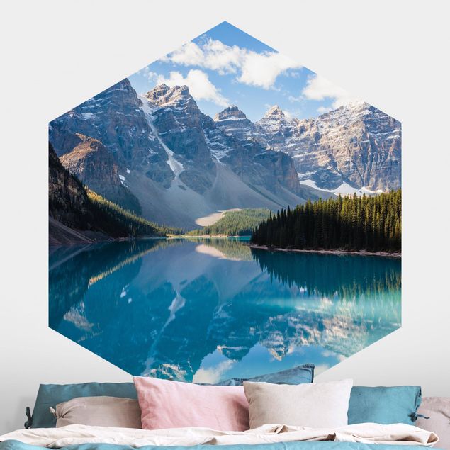Hexagonal wall mural Crystal Clear Mountain Lake