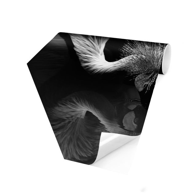 Self-adhesive hexagonal pattern wallpaper - Crowned Crane Bow Black And White