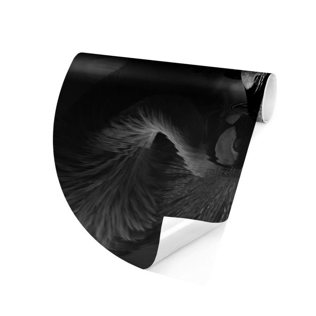 Self-adhesive round wallpaper - Crowned Crane Bow Black And White