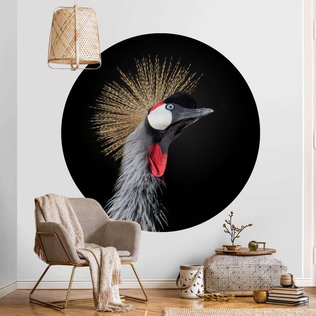 Self-adhesive round wallpaper - Crowned Crane In Front Of Black