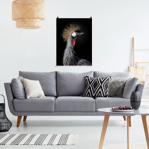 Poster - Crowned Crane In Front Of Black