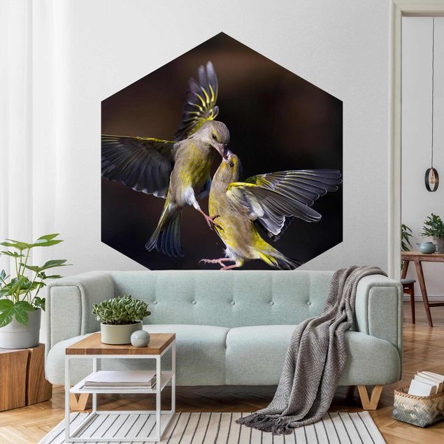 Self-adhesive hexagonal pattern wallpaper - Kissing Hummingbirds
