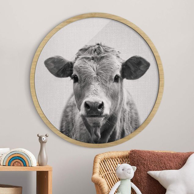 Framed prints round Cow Kathrin Black And White