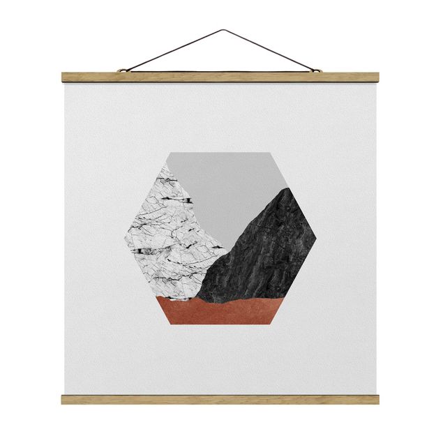Fabric print with poster hangers - Copper Mountains Hexagonal Geometry - Square 1:1