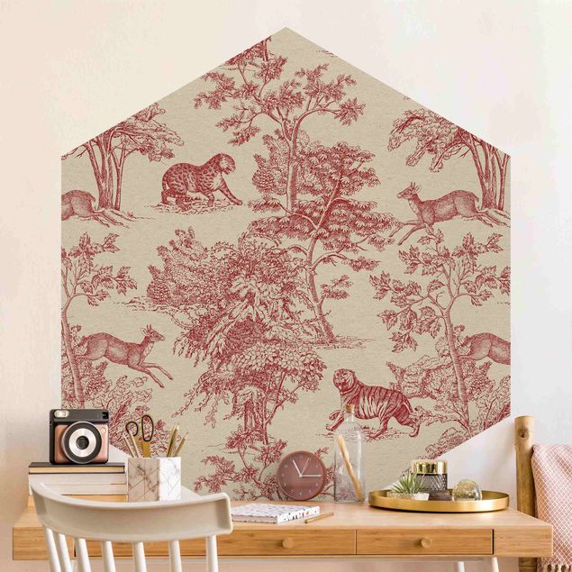 Wallpapers Copper Engraving Impression - Jaguar With Deer On Nature Paper