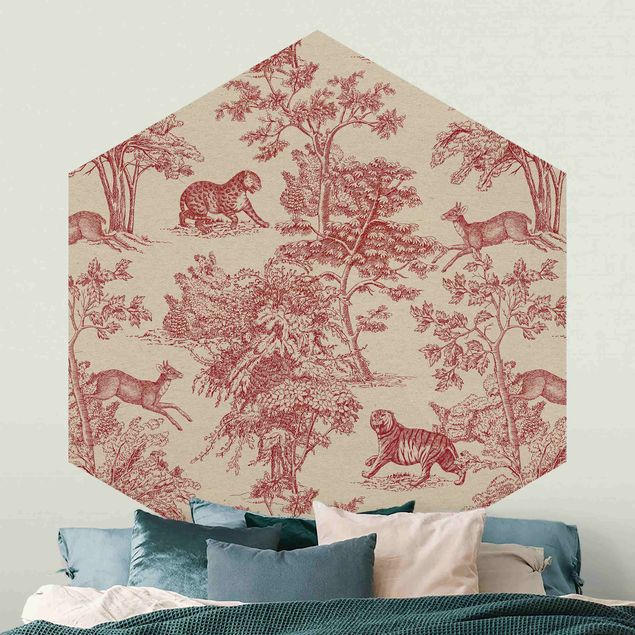 Wallpapers Copper Engraving Impression - Jaguar With Deer On Nature Paper