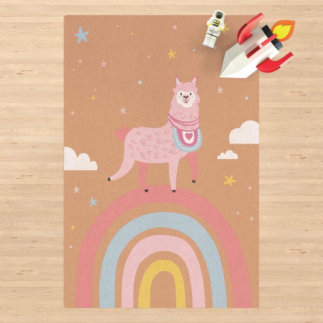 modern area rugs Lama On Rainbow With Stars And Dots