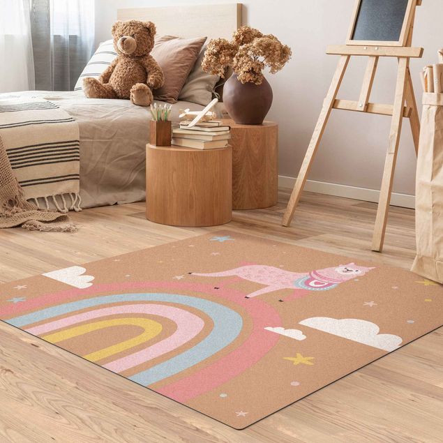 large multi coloured rugs Lama On Rainbow With Stars And Dots