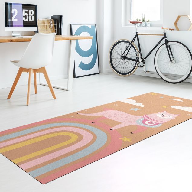 modern area rugs Lama On Rainbow With Stars And Dots