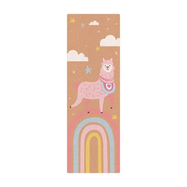 Cork mat - Lama On Rainbow With Stars And Dots - Portrait format 1:3
