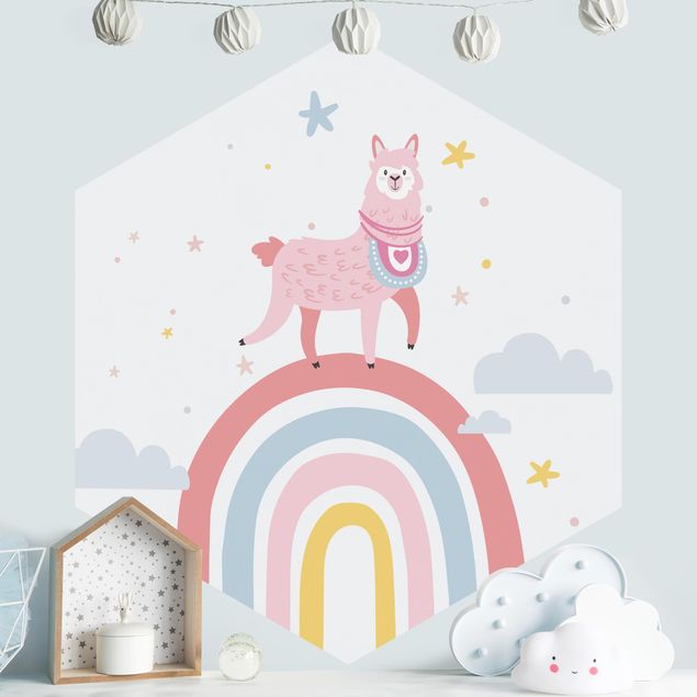 Wallpapers Lama On Rainbow With Stars And Dots