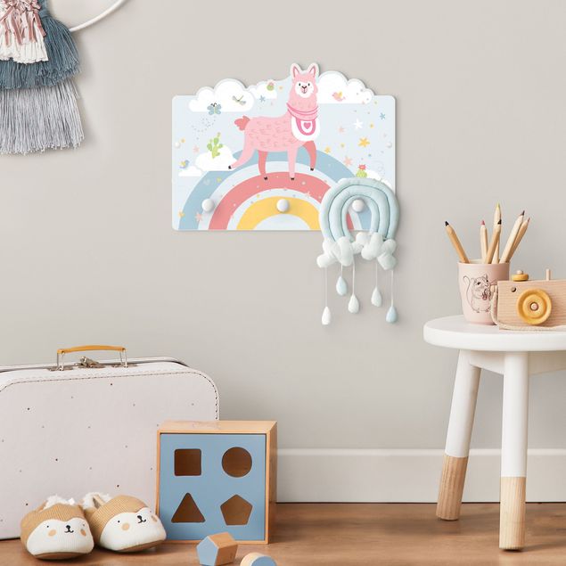 Coat rack for children - Lama On Rainbow With Stars And Dots