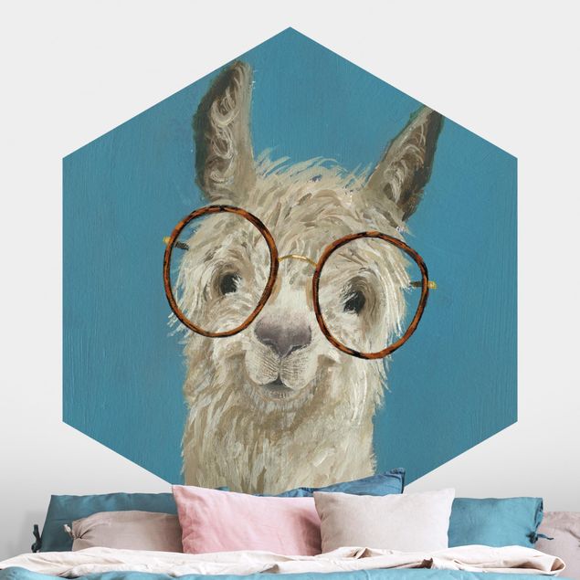 Self-adhesive hexagonal wall mural Lama With Glasses I