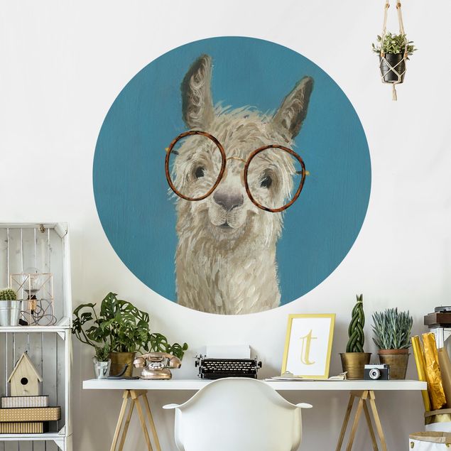 Self-adhesive round wallpaper kids - Lama With Glasses I