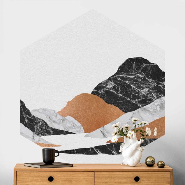 Hexagonal wallpapers Landscape In Marble And Copper II