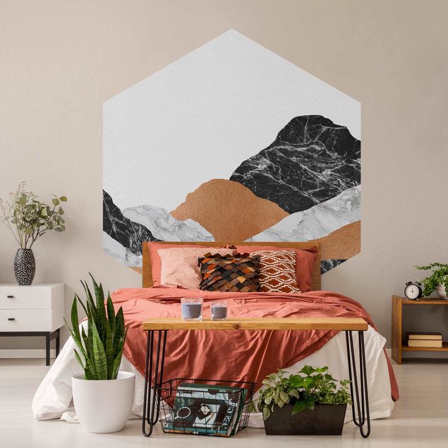 Self-adhesive hexagonal pattern wallpaper - Landscape In Marble And Copper II