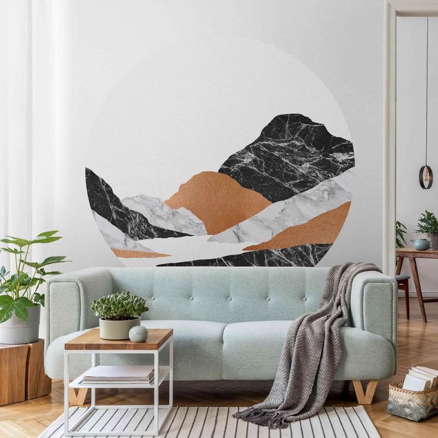 Self-adhesive round wallpaper - Landscape In Marble And Copper II