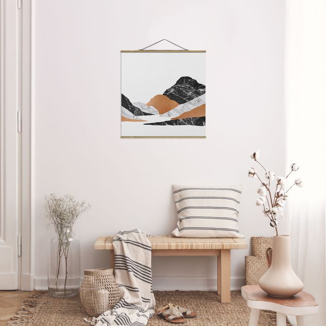 Fabric print with poster hangers - Landscape In Marble And Copper II - Square 1:1