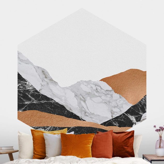 Hexagonal wallpapers Landscape In Marble And Copper
