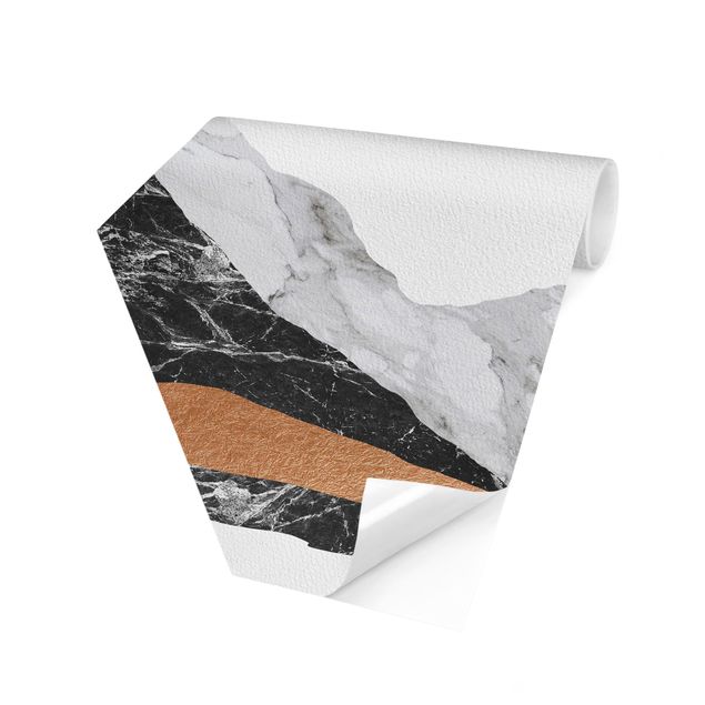 Self-adhesive hexagonal pattern wallpaper - Landscape In Marble And Copper