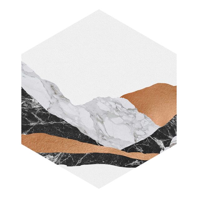 Self-adhesive hexagonal pattern wallpaper - Landscape In Marble And Copper