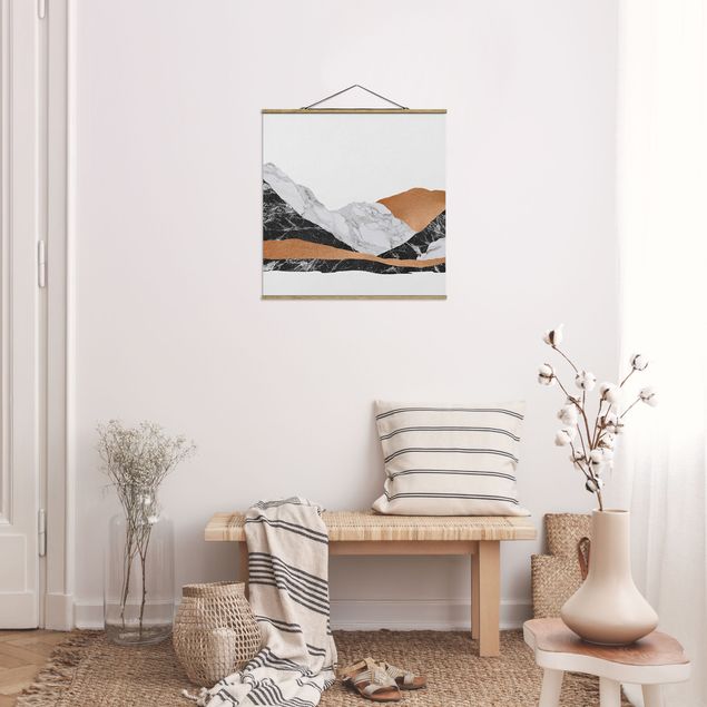 Fabric print with poster hangers - Landscape In Marble And Copper - Square 1:1