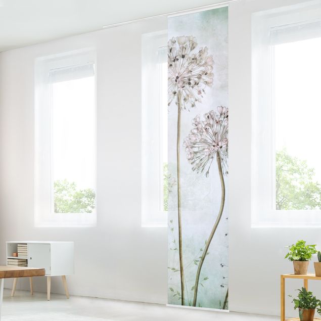 Sliding panel curtains set - Allium flowers in pastel
