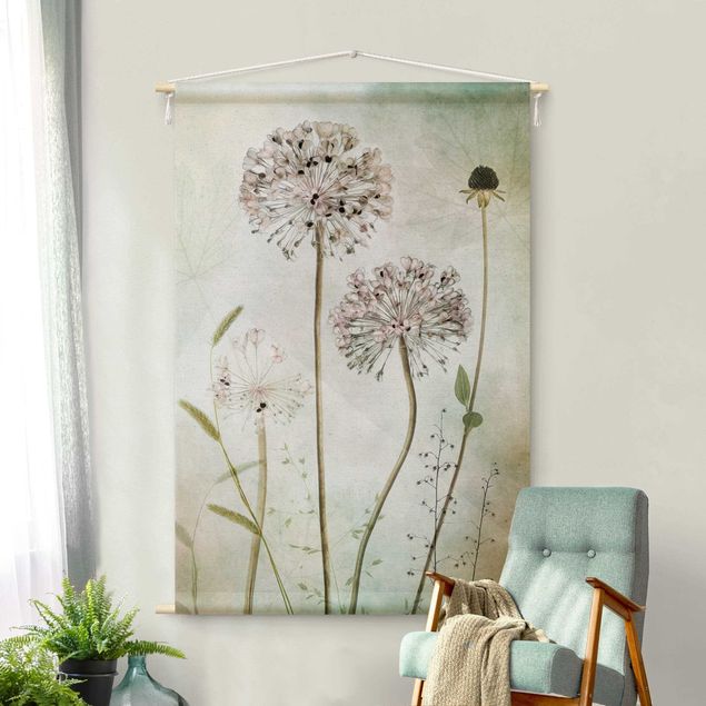 extra large wall tapestry Leek Flowers In Pastel