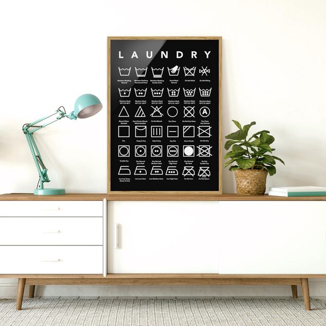 Framed poster - Laundry Symbols Black And White