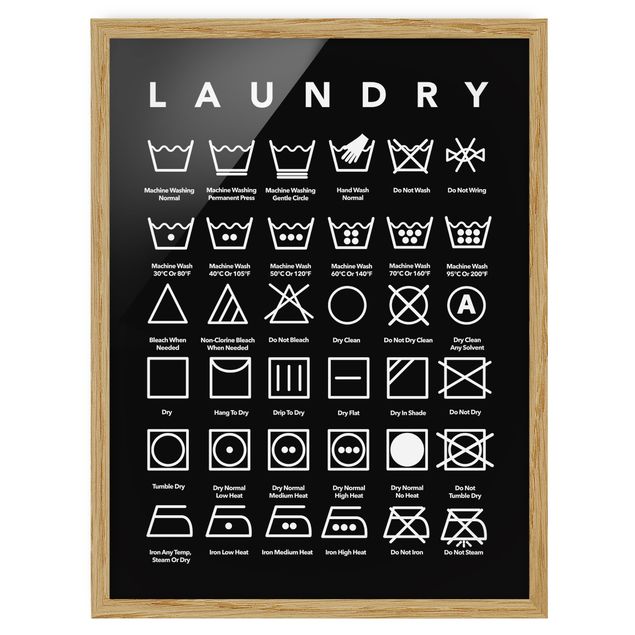 Framed poster - Laundry Symbols Black And White