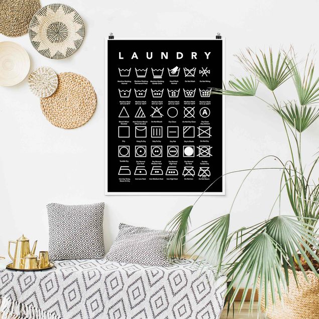 Poster - Laundry Symbols Black And White