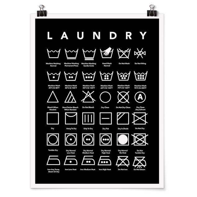 Poster - Laundry Symbols Black And White