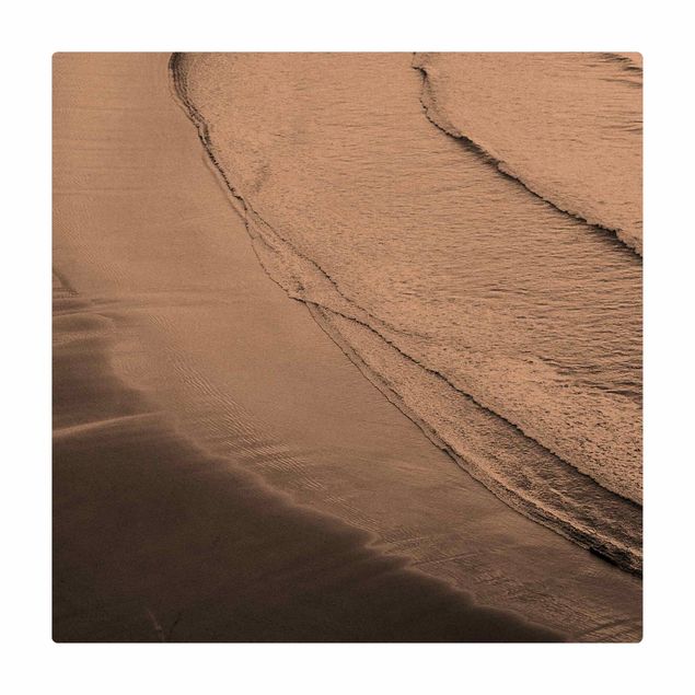 Cork mat - Soft Waves On The Beach Black And White - Square 1:1