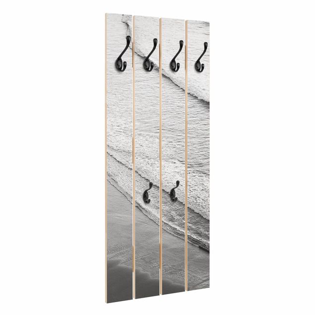 Wooden coat rack - Soft Waves On The Beach Black And White