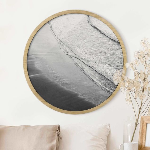 Framed prints round Soft Waves On The Beach Black And White