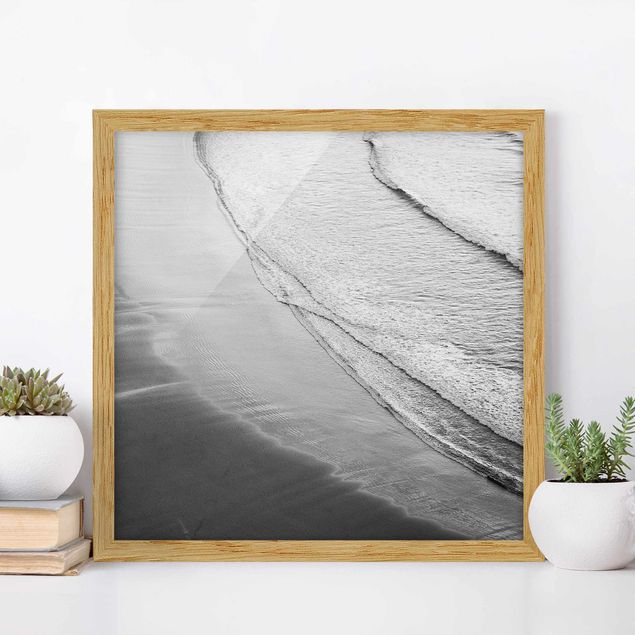 Framed poster - Soft Waves On The Beach Black And White