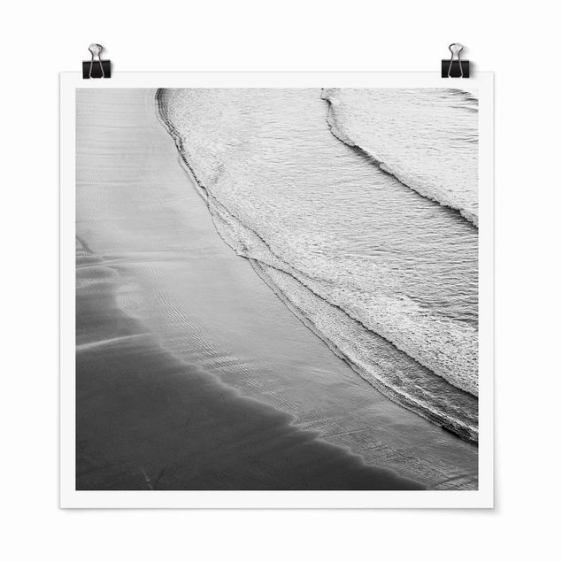 Poster - Soft Waves On The Beach Black And White