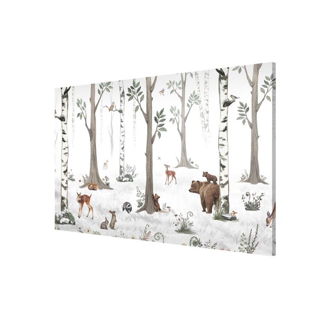 Magnetic memo board - Silent white forest with animals