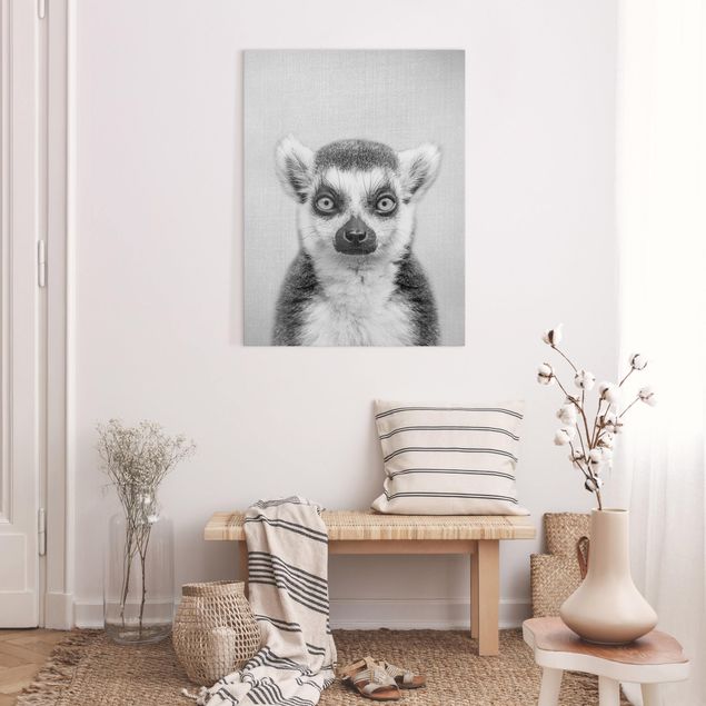 Canvas print - Lemur Ludwig Black And White - Portrait format 3:4