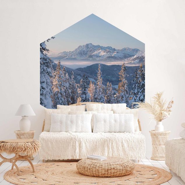 Self-adhesive hexagonal pattern wallpaper - Leogang Mountains Austria