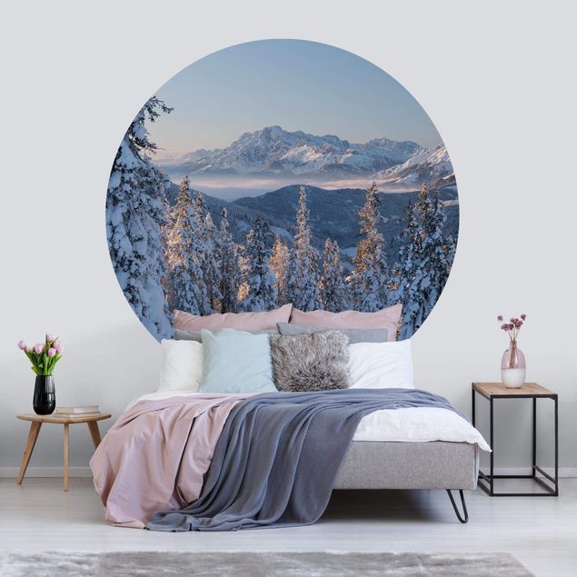 Self-adhesive round wallpaper - Leogang Mountains Austria