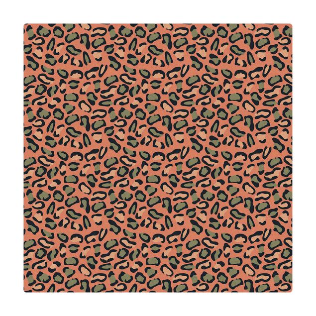 Cork mat - Leopard Pattern In Pastel Pink And Blue - Square 1:1