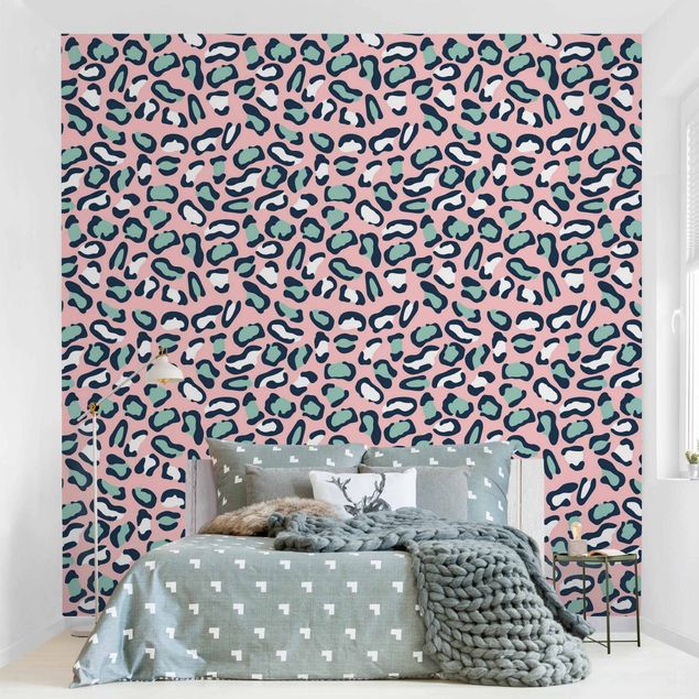 Wallpaper - Leopard Pattern In Pastel Pink And Blue