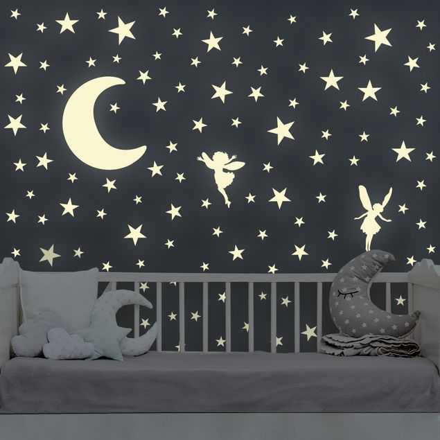 Wall sticker glow in the dark - Light-wall tattoo Kit moon with Elves