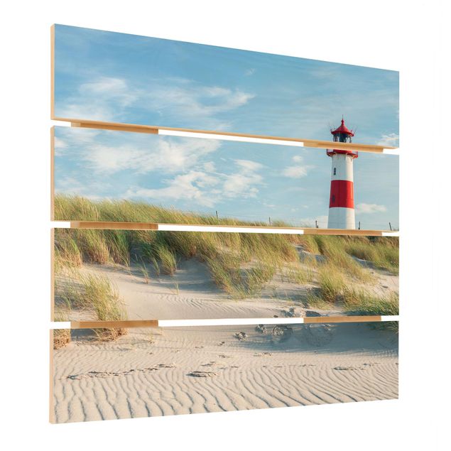 Print on wood - Lighthouse At The North Sea